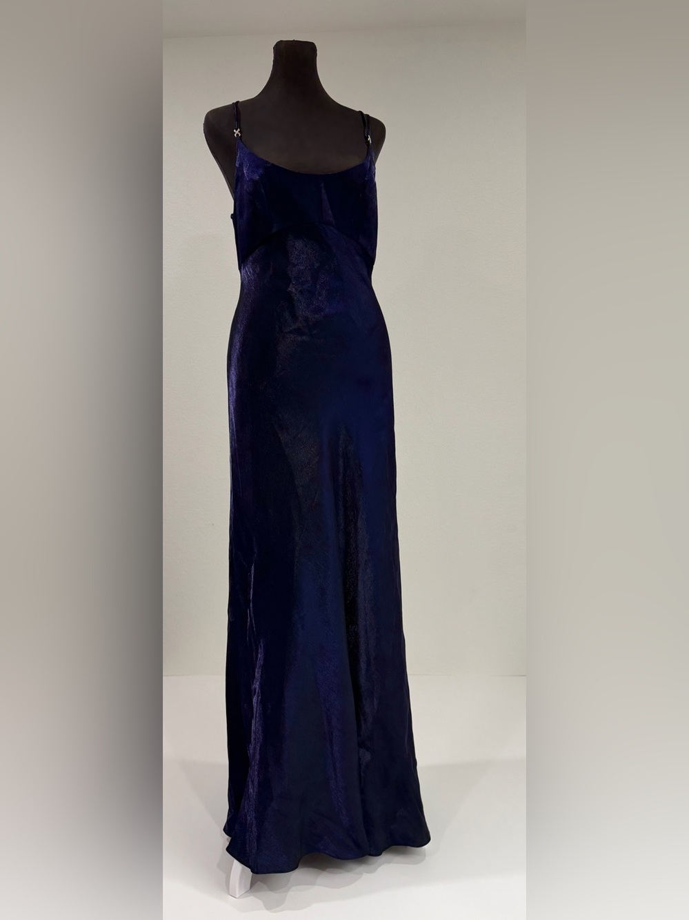 Vtg Prom Dress Maxi Gown Iridescent 90s Liquid Satin Y2K Glam Sz 7/8 Blue Purple